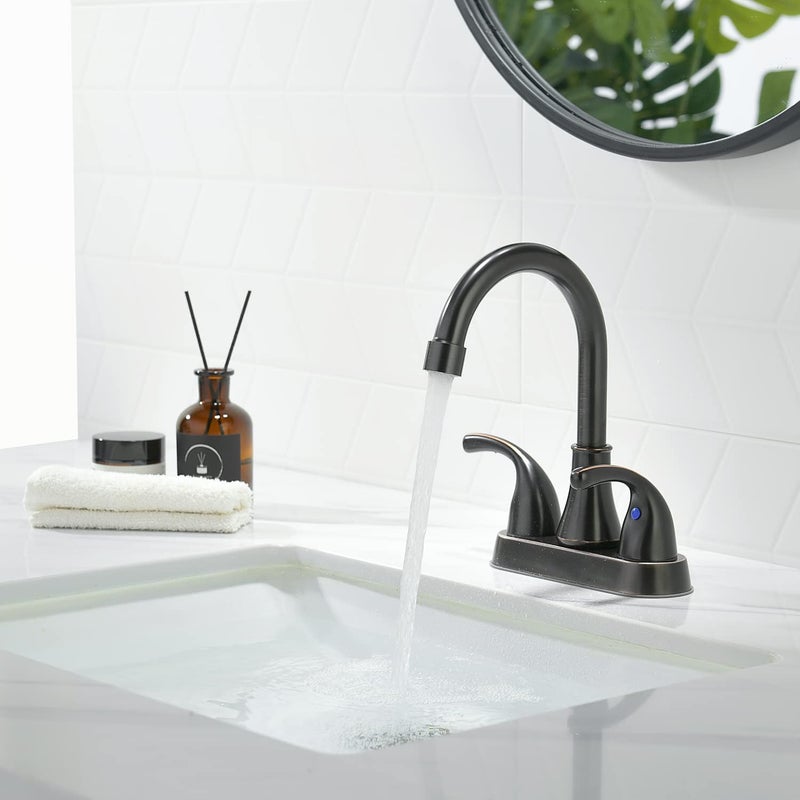 Fransiton Oil Rubbed Bronze Bathroom Sink Faucet 4 Inch Faucet 2 Handle with Pop-up Drain Stopper and Supply Hoses(Set of 2) - Image 5